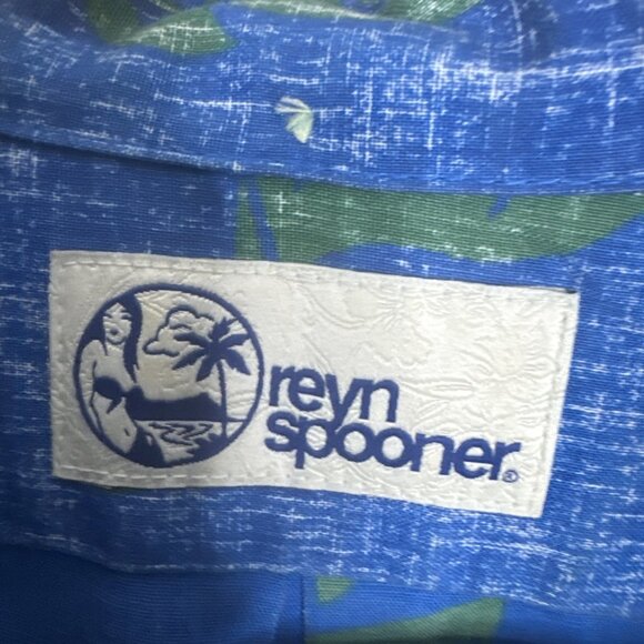 Vintage Reyn Spooner Reverse Print Blue Green Floral Aloha Shirt L Hawaii Korea - Picture 3 of 5